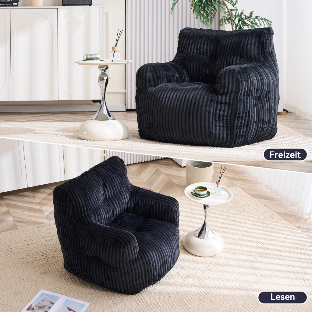Fauteuil pouf in tessuto cord con imbottitura in fiocchi di memory foam per interni nero 100 × 94 × 70 cm