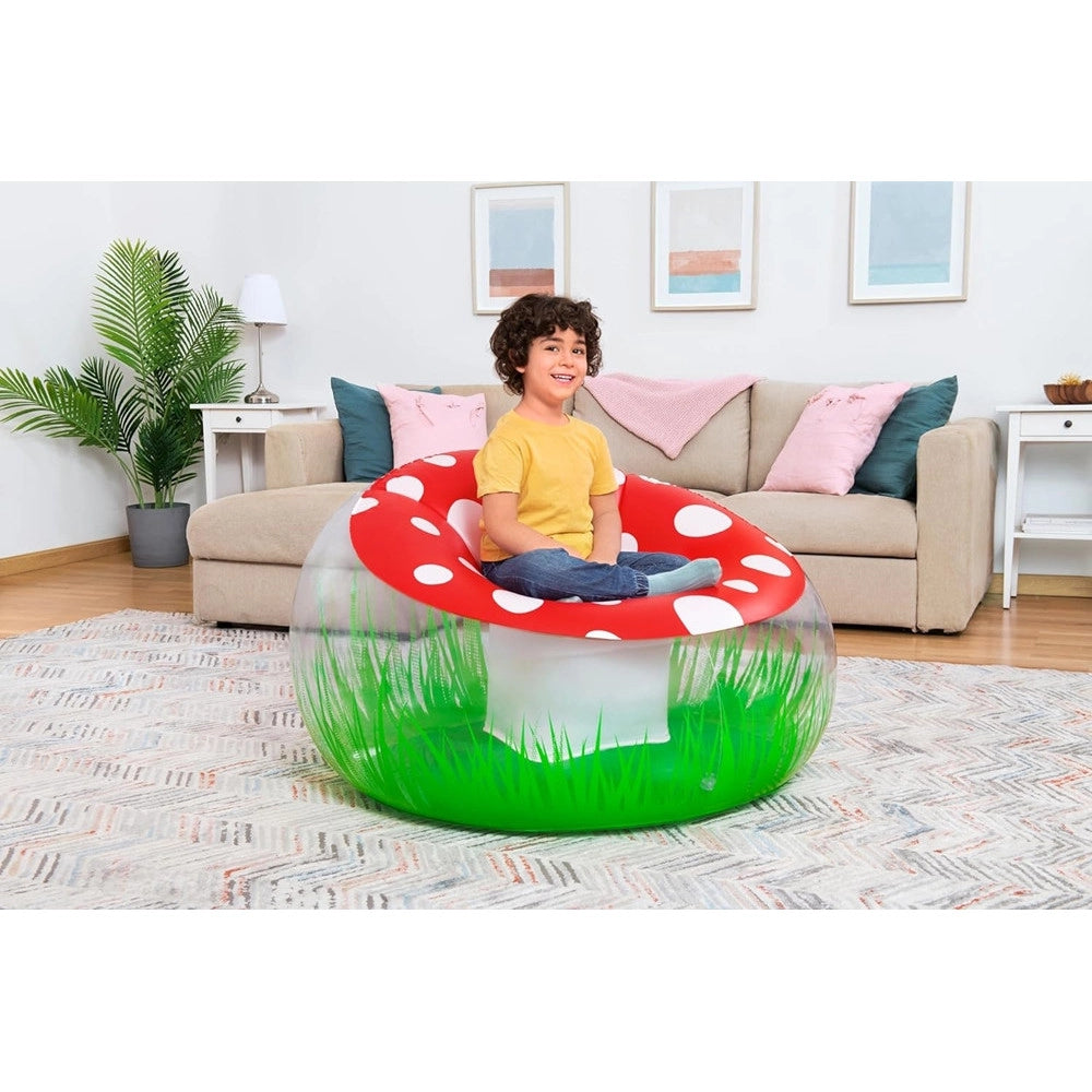Trade Shop - Poltrona Gonfiabile Per Bambini Mighty Mushroom Design Fungo Con Erba 112x112x66cm 75123 -