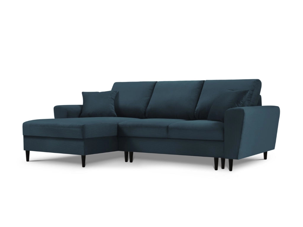 Cosmopolitan Design - Divano convertibile angolare sinistro con box "Kyoto" 4 posti in velluto a coste blu scuro 