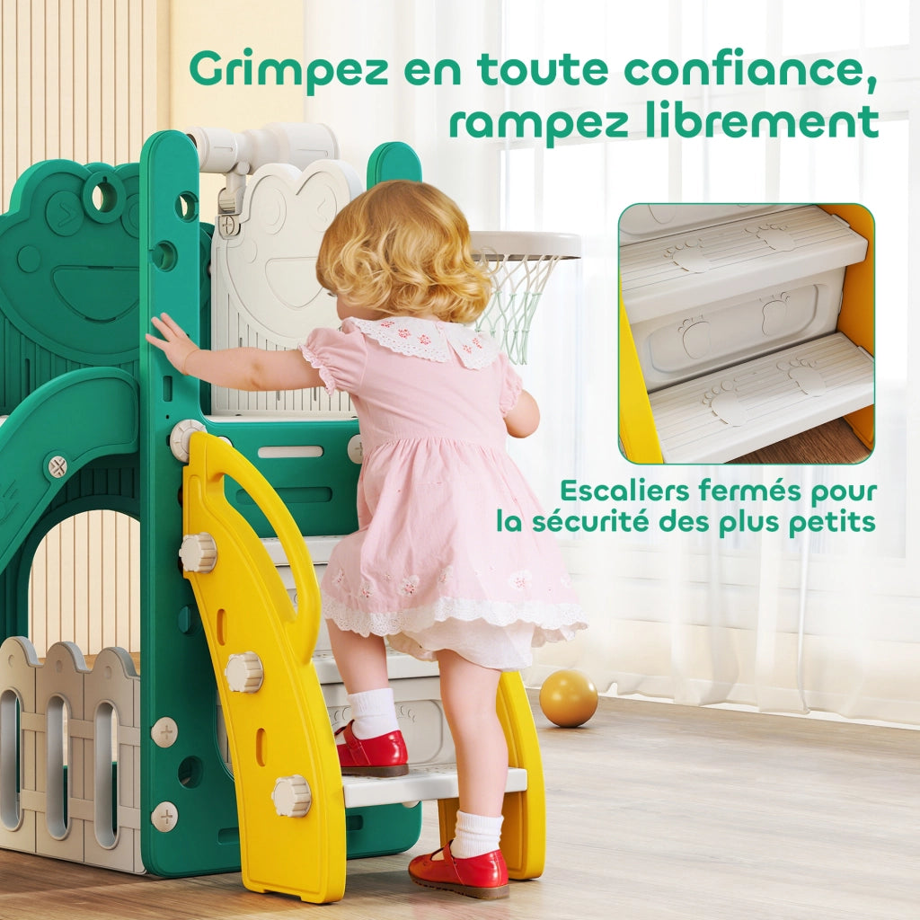 Toboggan 5 in 1 per bambini con canestro ¨C zephmum ¨C 178x70x86cm giallo