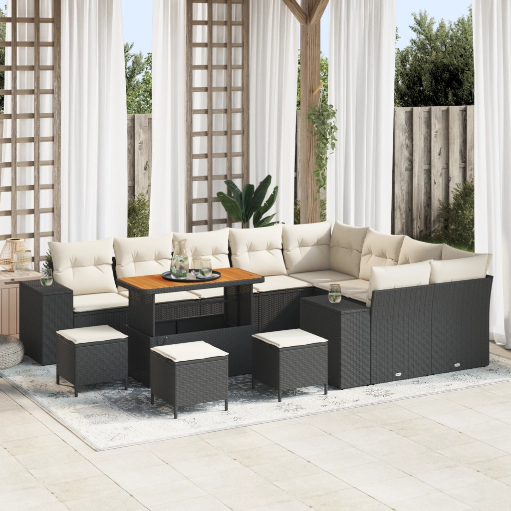 Set di SofÃ  da Giardino  da 13 Pezzi con Cuscini Nero Rattan Poliestere