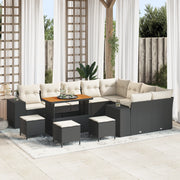 Set di SofÃ  da Giardino  da 13 Pezzi con Cuscini Nero Rattan Poliestere