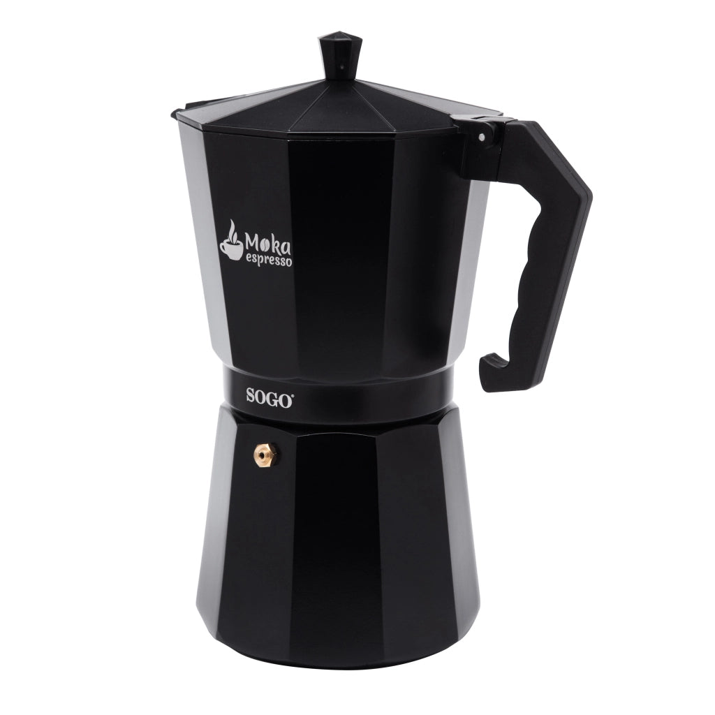 Caffettiera moka 12 tazze in alluminio nero per induzione gas e vetroceramica, manico ergonomico per espresso - Sogo