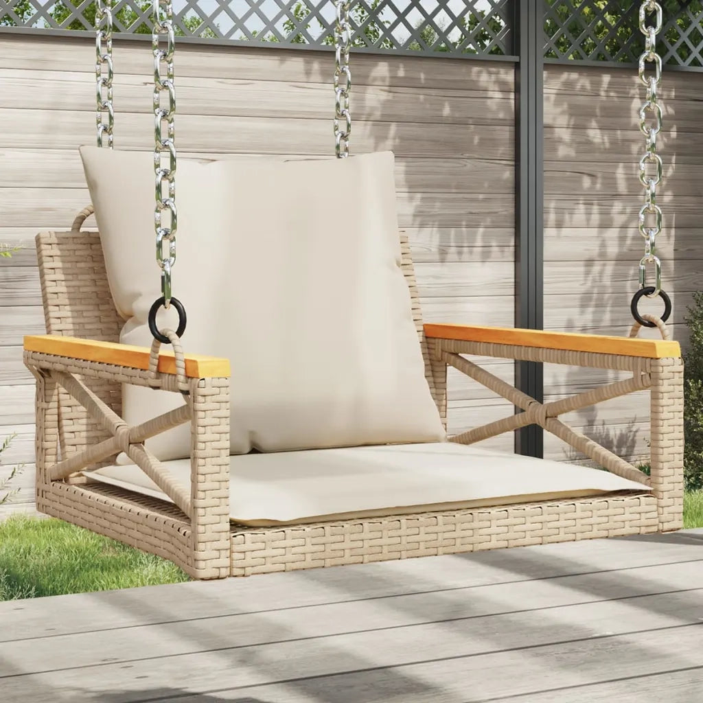Panchina a Dondolo con Cuscini Beige 63x62x40 cm in Polyrattan 368175