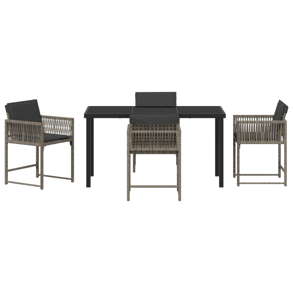 Set da Pranzo da Giardino 5 Pezzi con Cuscini Grigio Rattan Polimerico