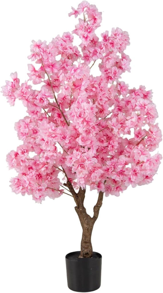 Albero di Ciliegio Artificiale da 118 cm con Fiori Rosa, Tronco PE Multiramo e Base Riempita di Cemento, Pianta Finta da Interno ed Esterno in Vaso per Ufficio, Casa, Matrimonio