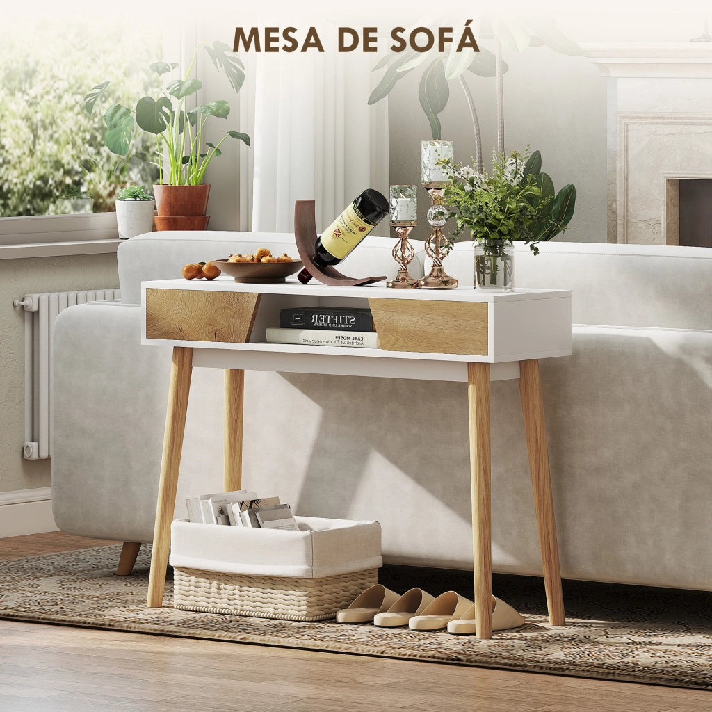 Consolle per Ingresso con 2 Cassetti e Gambe in Legno per Salone ¨C zephmum ¨C Bianco