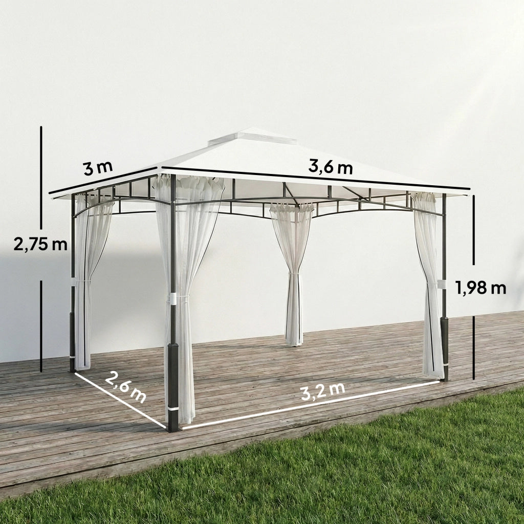 Gazebo da giardino 3x3.6 m ¨C zephmum ¨C Nero, Doppio tetto, Rete zanzariera