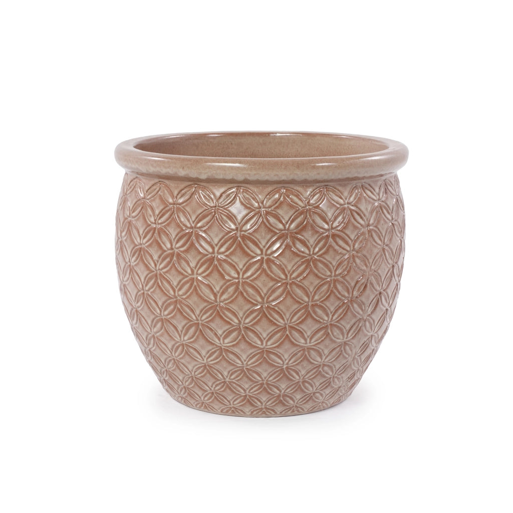 VASO DA FIORI IN CERAMICA Ø 30,5 cm BEIGE SMALTATO, uso interno ed esterno