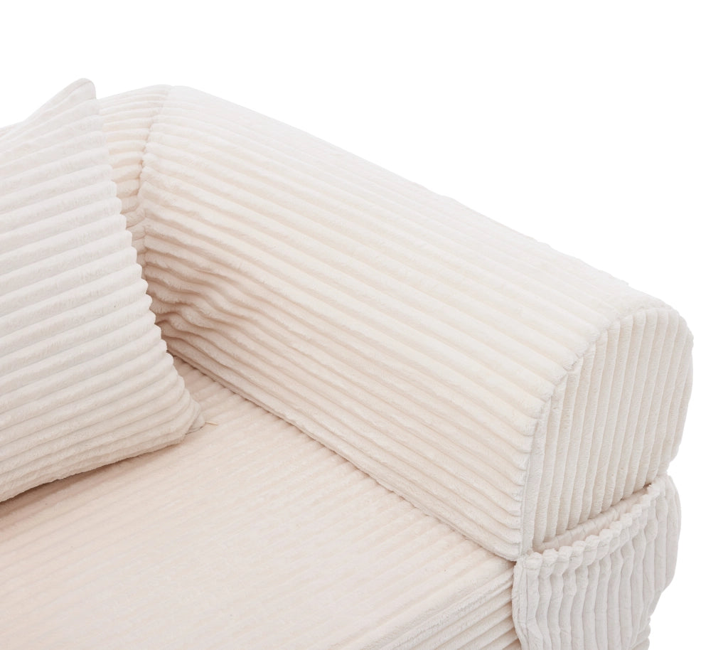 DIVANO LETTO 2 in 1 Singolo 95 cm Beige in tessuto Corduroy