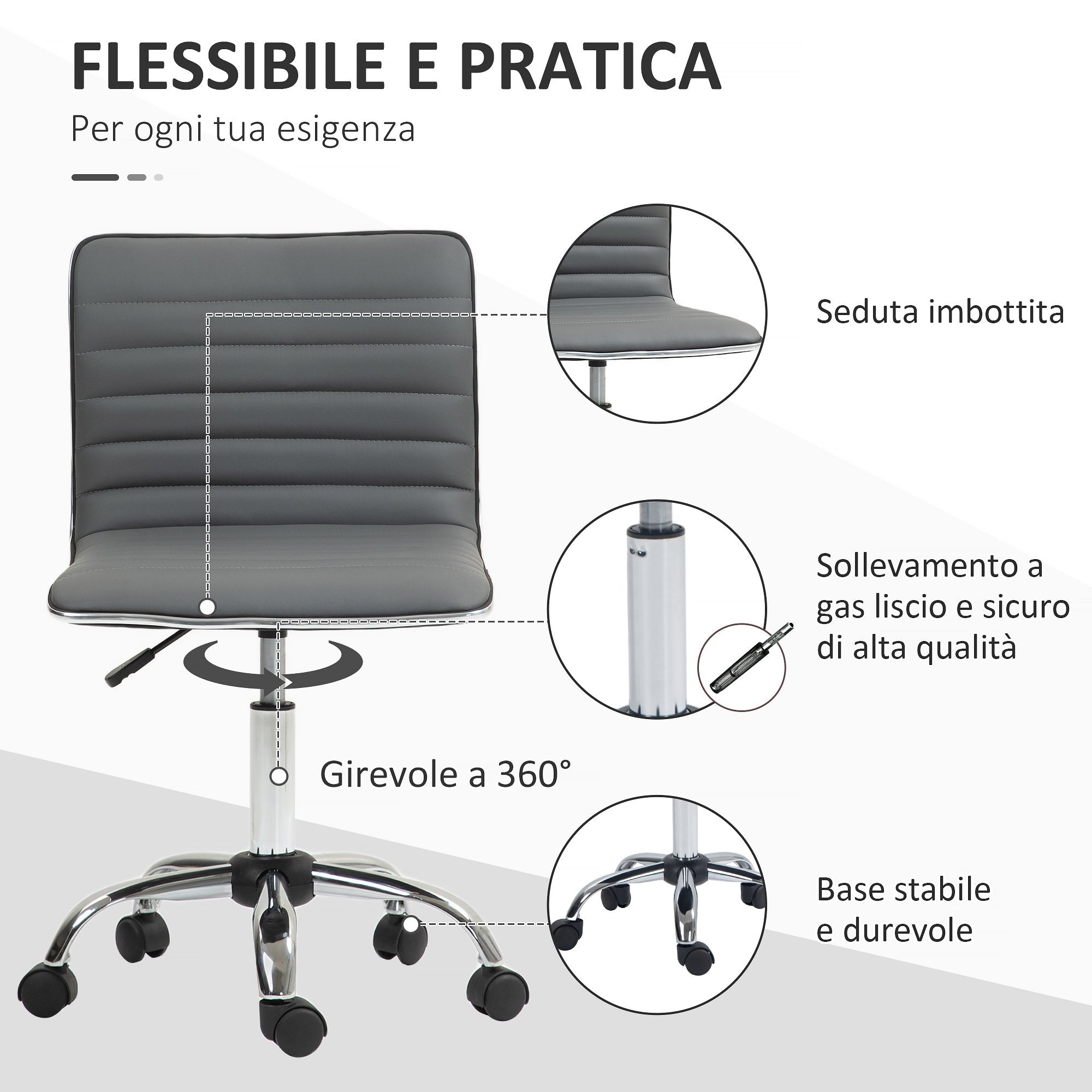 Sedia Poltrona Operativa da Ufficio Ergonomica con Altezza Regolabile in Pelle PU Grigio Scuro