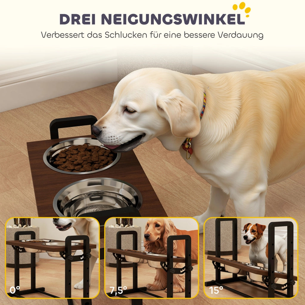 Ciotola per Cane Regolabile in Altezza ¨C Zephmum ¨C 2x1.2L Acciaio Inox Marrone