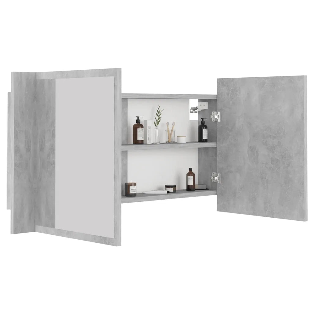 Armadietto a Specchio con Luci LED Grigio Cemento in Acrilico 804976