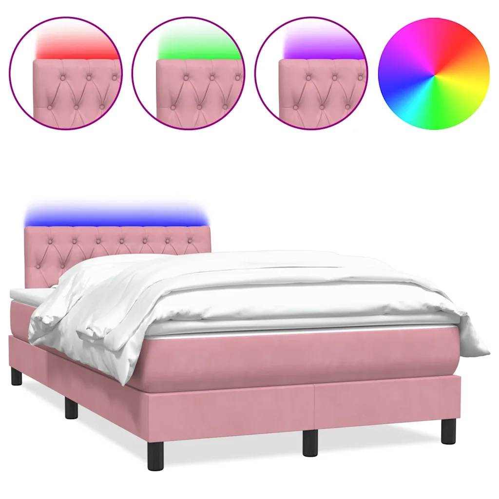 Letto a Molle con Materasso e LED Rosa 120x220 cm in Velluto 3317216