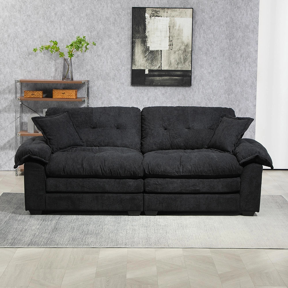 Set di divani in cheniglia 2 pezzi - Xylo - Divano singolo + chaise longue con imbottitura doppia e cuscini decorativi