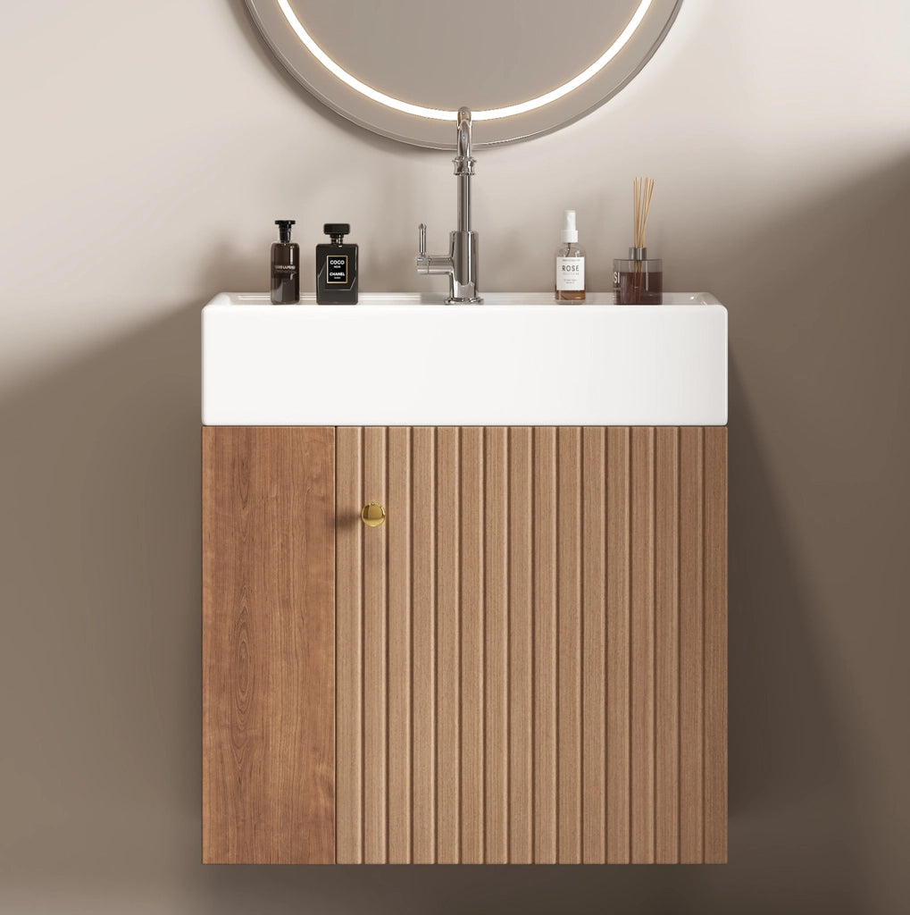 Mobile bagno con lavabo 69x52x32 cm; in MDF marrone; con anta a chiusura ammortizzata