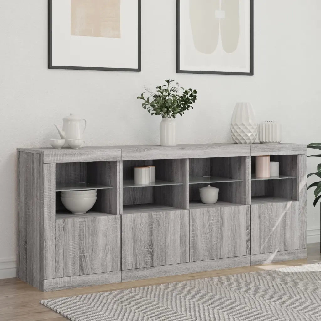 Credenza con Luci LED-Buffet-Armadio da cucina Grigio Sonoma 163x37x67 cm