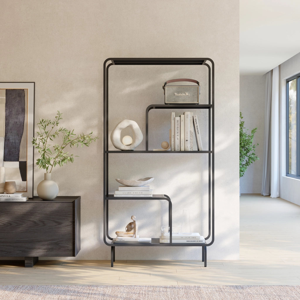 Libreria in Acciaio Færder con Scomparti Aperti 145 x 76 x 33 cm - Nero Opaco [en.casa]