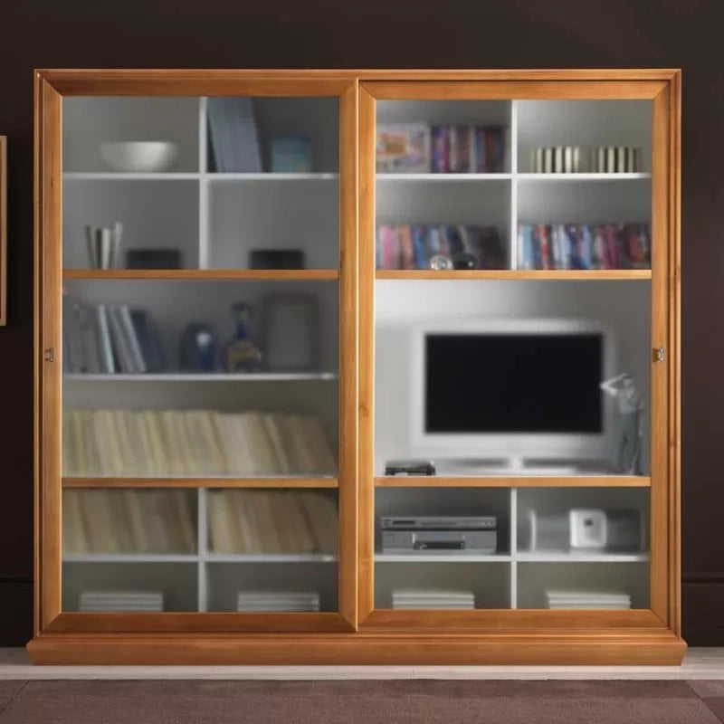 Libreria porta tv 2 porte scorrevoli classica in legno 244x42x217 (688) - Mobili 2G