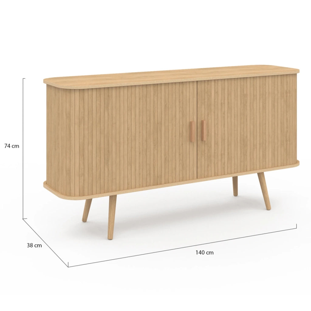 IDMarket - Aparador ROMIE efecto listones 2 puertas correderas 140 cm
