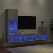 Mobili TV a Muro con LED 4pz Grigio Sonoma in Legno Multistrato 3216666