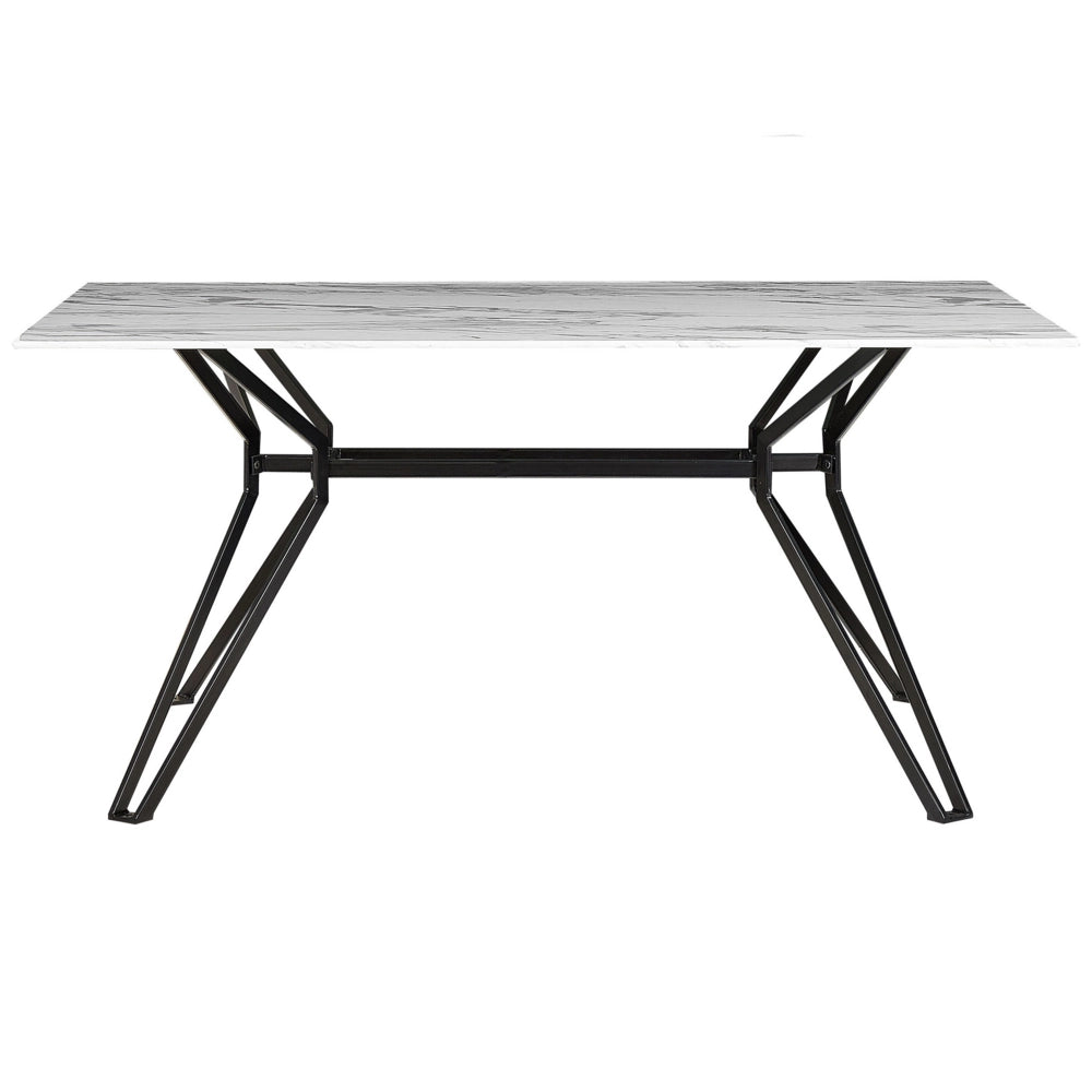 Tavolo da pranzo impiallacciato effetto marmo gambe in metallo Nero piano in vetro temperato rettangolare 160 x 90 cm