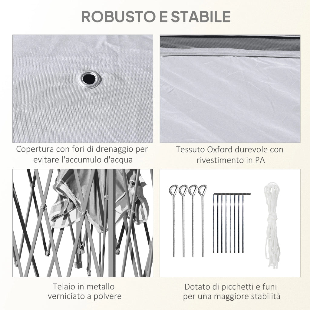 Gazebo da Esterno Pieghevole ad Altezza Regolabile con Zanzariere, 3.3x3.3x2.8 m, Grigio