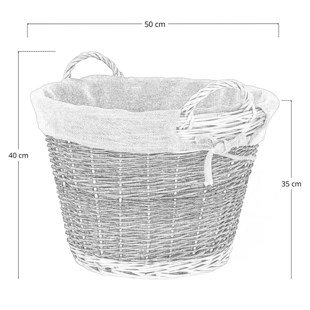 Cesta rotonda portalegna espositore in legno di corteccia con fodera in juta