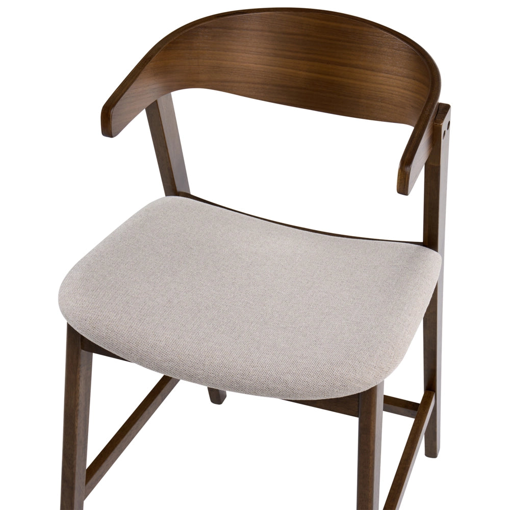 Set di 2 sedie da bar in tessuto di poliestere marrone scuro-taupe con gambe in legno di gomma stile retrò-tradizionale