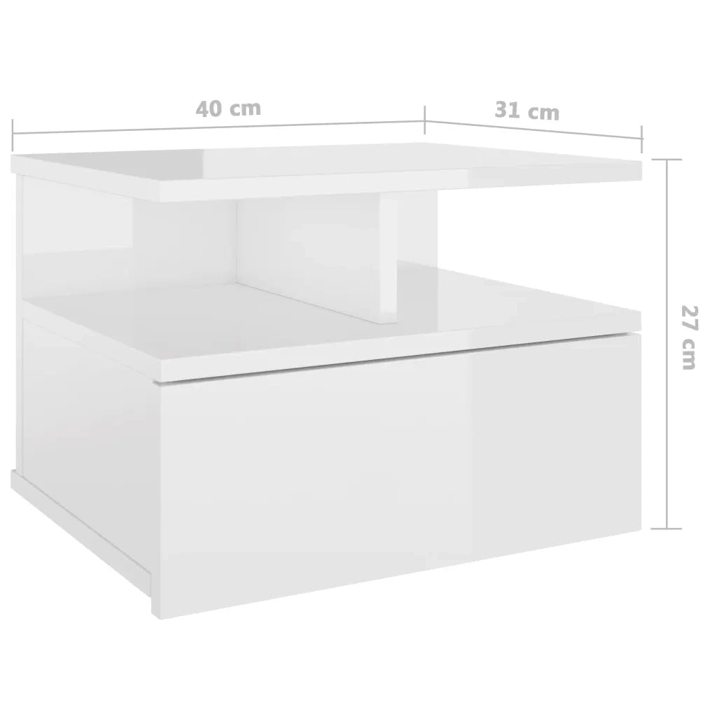 Set di 2 Comodini | Armadio da Notte | Mobiletto da notte Pensili Bianco Lucido 40x31x27cm Legno Multistrato