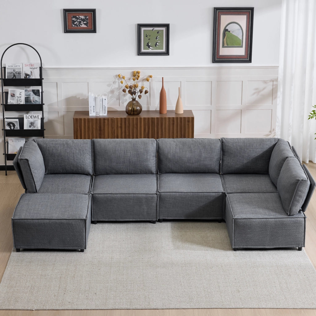 Divano modulare in tessuto con funzione letto e struttura stabile in compensato grigio scuro per soggiorno