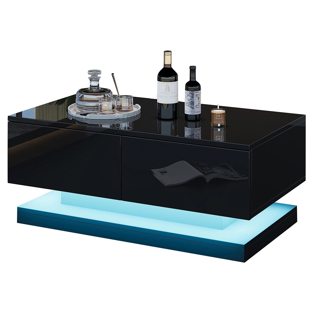 Tavolino-Xylo-90x50x38cm nero 2 cassetti LED controllo app