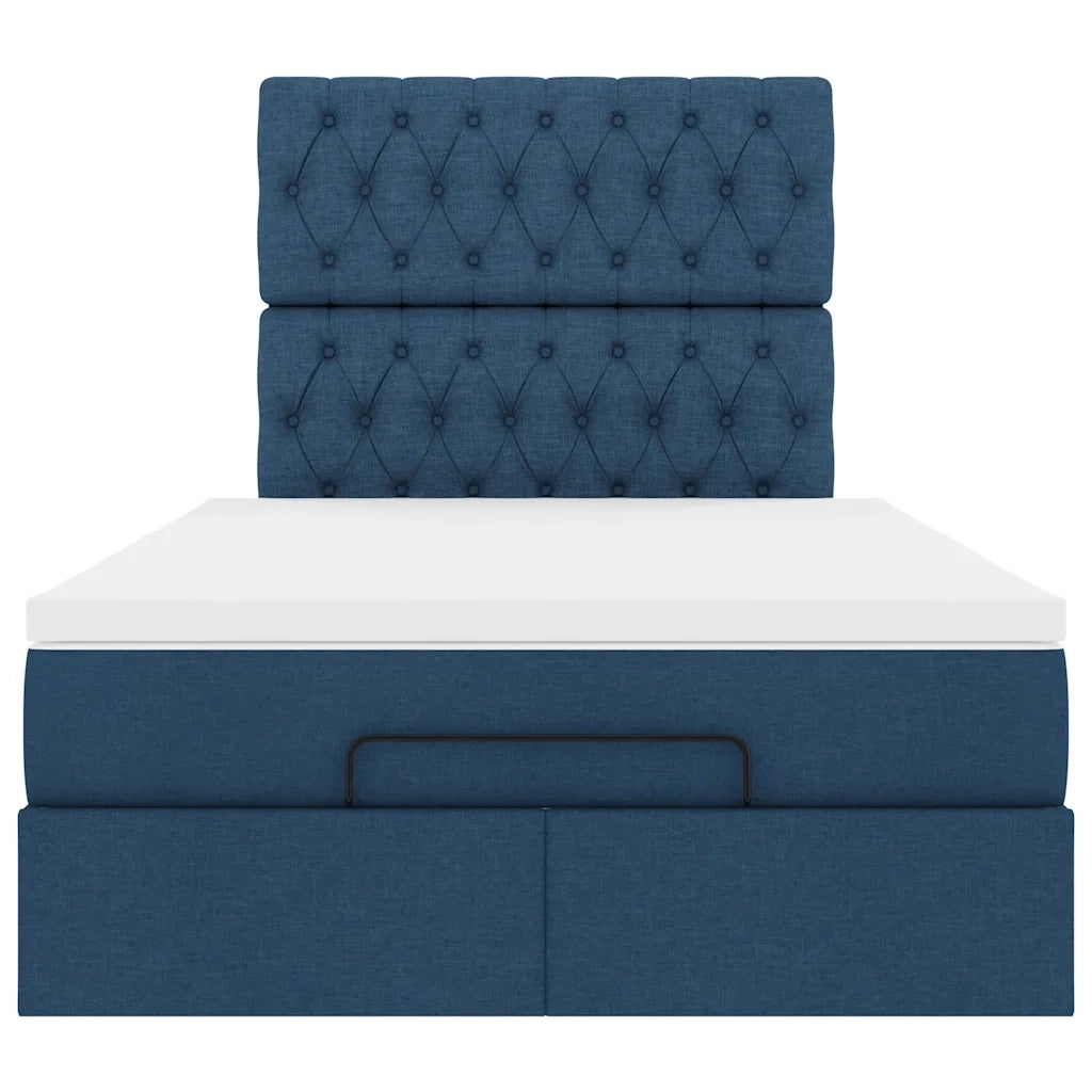 Struttura Letto Pouf con Materasso Blu 120x200 cm in Tessuto