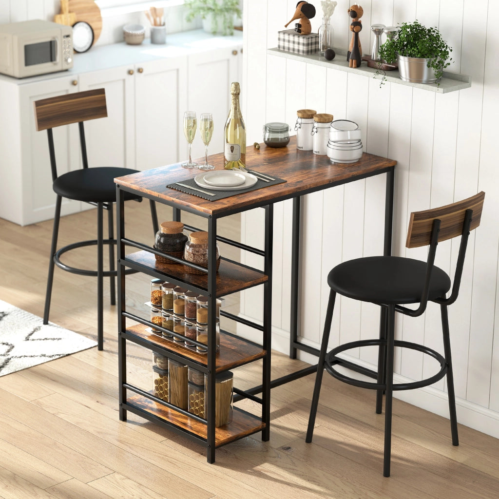 Tavolo da bar con ripiani ¨C zephmum ¨C 90x50x90.5 cm, marrone rustico, nero