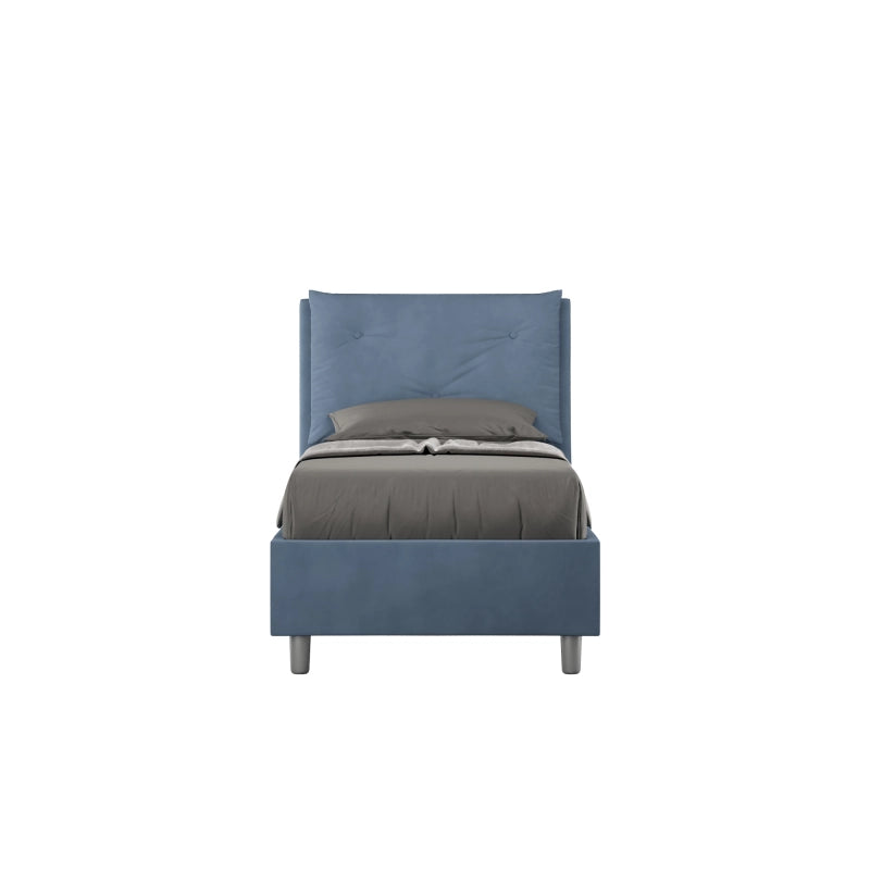 Letto imbottito Singolo 80x210 cm Appia - Contenitore,Microfibra,Blu