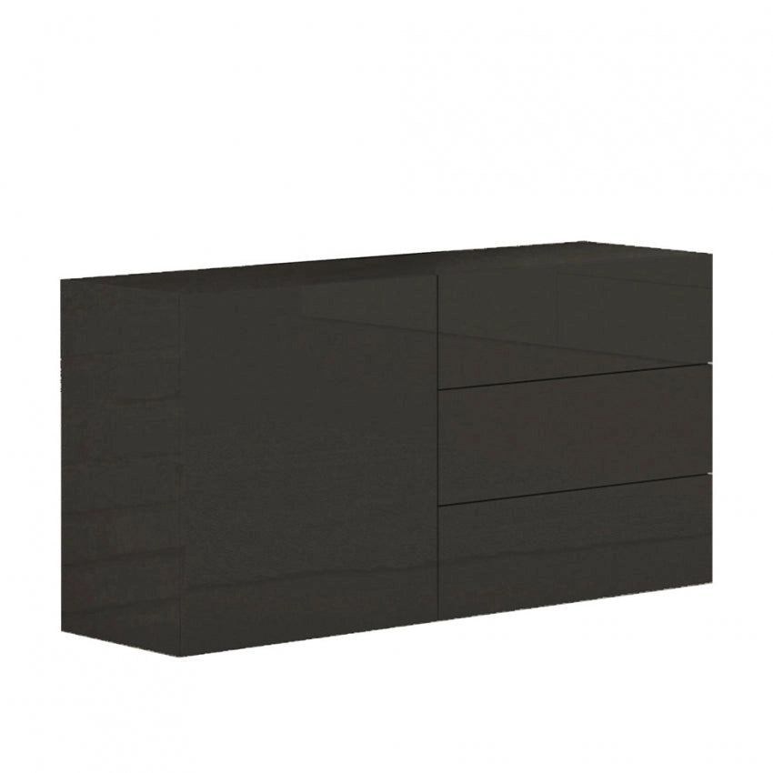 Credenza Moderna con 1 Anta e 3 Cassetti: METIS Antracite Laccato