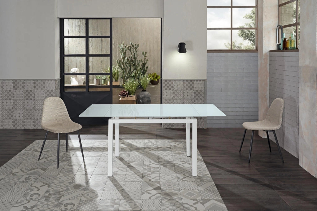 Baud - Tavolo Allungabile (110/170 x 75 cm) in Vetro Temperato Bianco