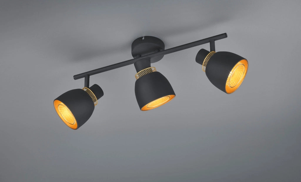 Spot plafoniera 3 luci nero oro orientabile E14 Punch
