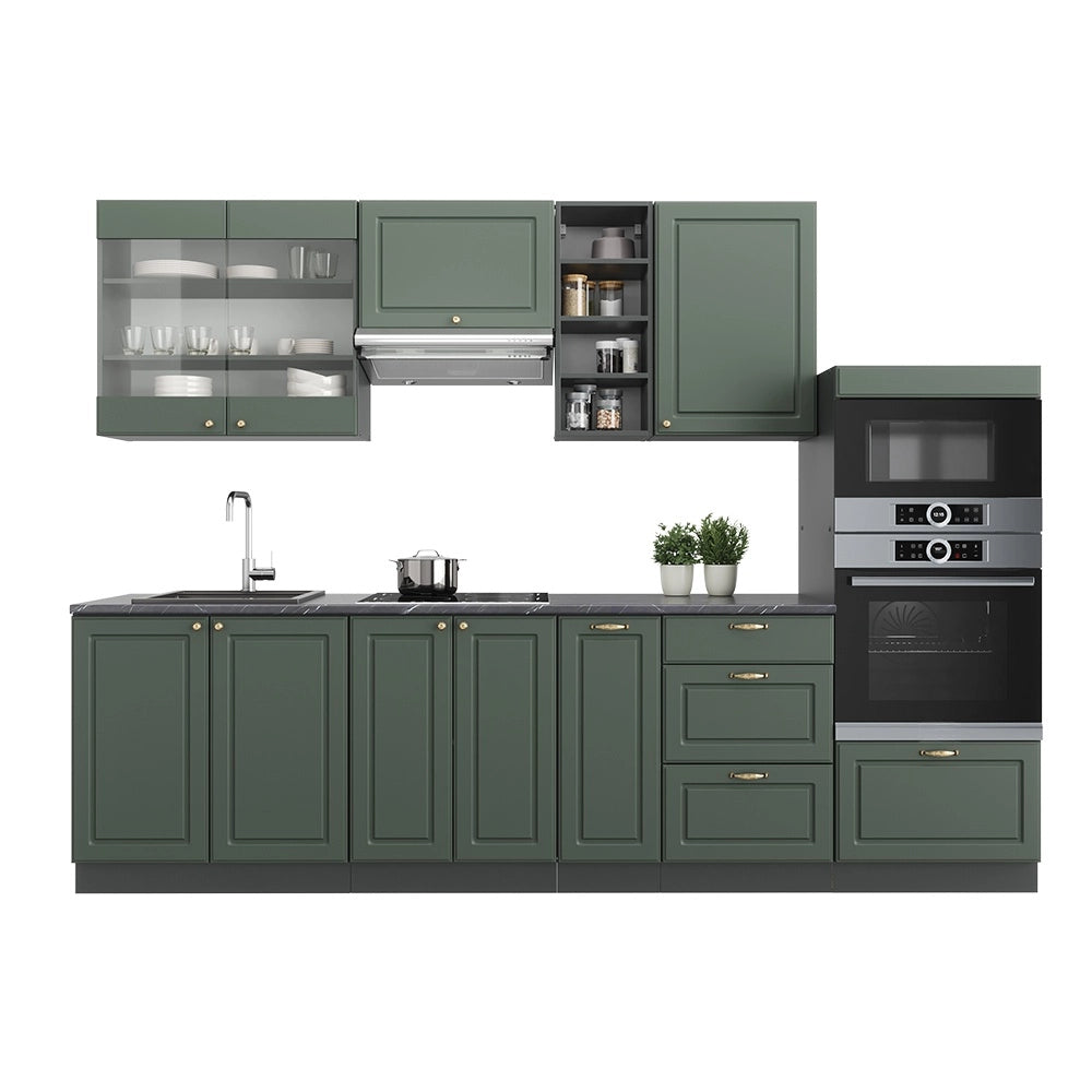 Cucina componibile Fame-Line Verde-oro rustico/Antracite 280 cm senza piano di lavoro Vicco
