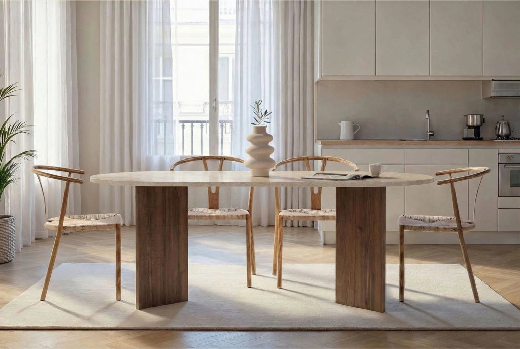 Tavolo da pranzo in legno "Sabella" - 200 x 90 x 75 cm - Travertino