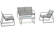 SET DA GIARDINO 4 POSTI GRIGIO CON DIVANETTO 2 POLTRONE E TAVOLINO IN FERRO JASK