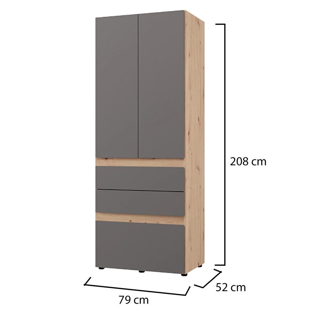 Armadio Camera da Letto Venas, Guardaroba 2 Ante Appendiabiti, 79x208h cm Nero Antracite