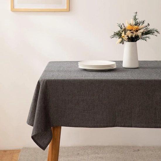Tappeto da tavolo, grigio scuro, look lino, 100% cotone lavato, quadrato, 140 x 200 cm
