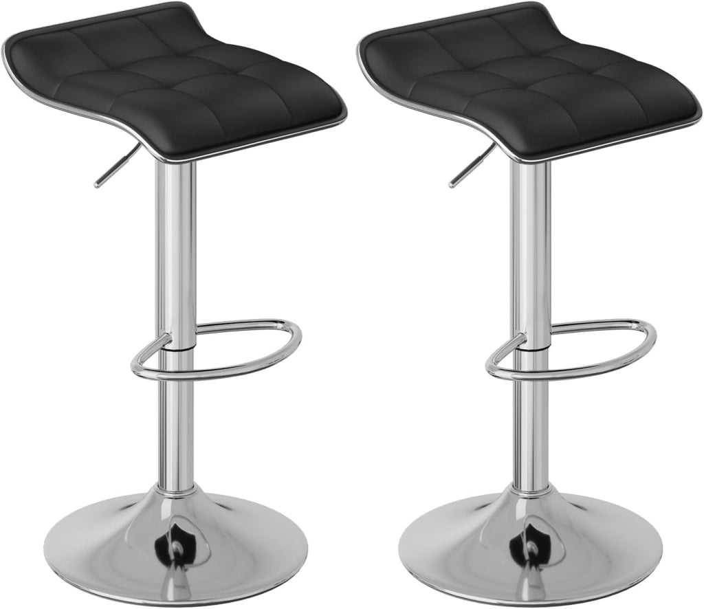 Sgabelli da Cucina Set di 2, Sgabelli da Bar, Altezza Regolabile, Girevoli a 360°, PU, Struttura in Metallo, Soggiorno, Bar, Caffè, Grigio