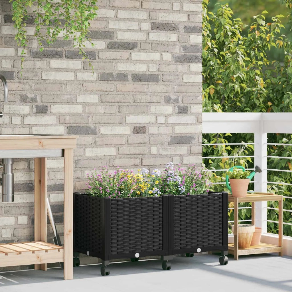 Vaso da Giardino con Ruote Nero 80 x 40 x 44 cm PP 3422960