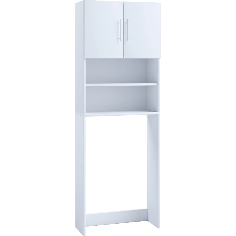 Colonna Lavanderia – Coprilavatrice con Ripiani In Legno Bianco H190 × L64 × P25 cm Soluzione Salvaspazio per Bagno e Lavanderia