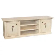Mobile Porta tv Shabby chic avorio anticato decorato a mano 2 ante 3 vani rametta