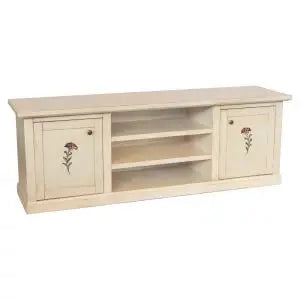 Mobile Porta tv Shabby chic avorio anticato decorato a mano 2 ante 3 vani rametta