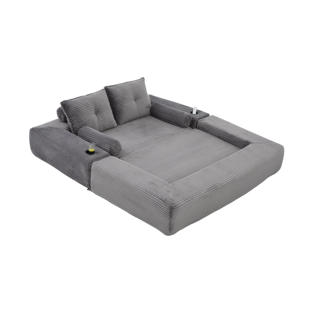 Divano letto modulare in velluto a coste grigio scuro