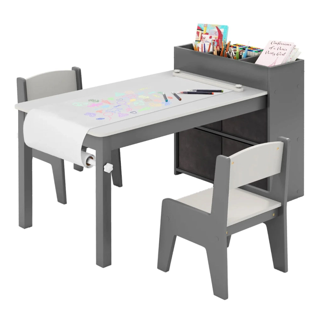 Set tavolo e sedie per bambini 100 x 50,5 x 58 cm con pratico portarotolo in MDF grigio 20_0017199
